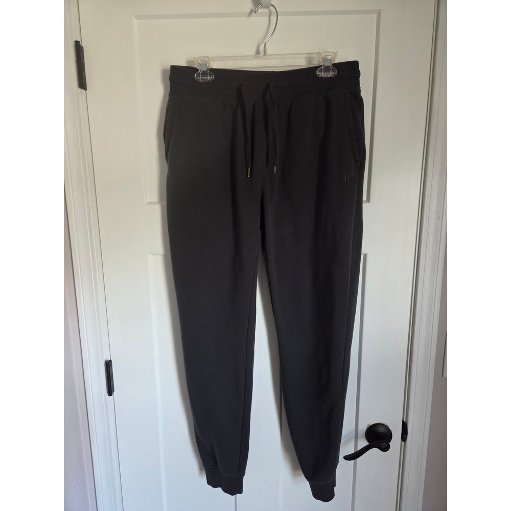 Hurley Mens Fleece Jogger Sweatpants Charcoal Gray Drawstring Pockets Size Large